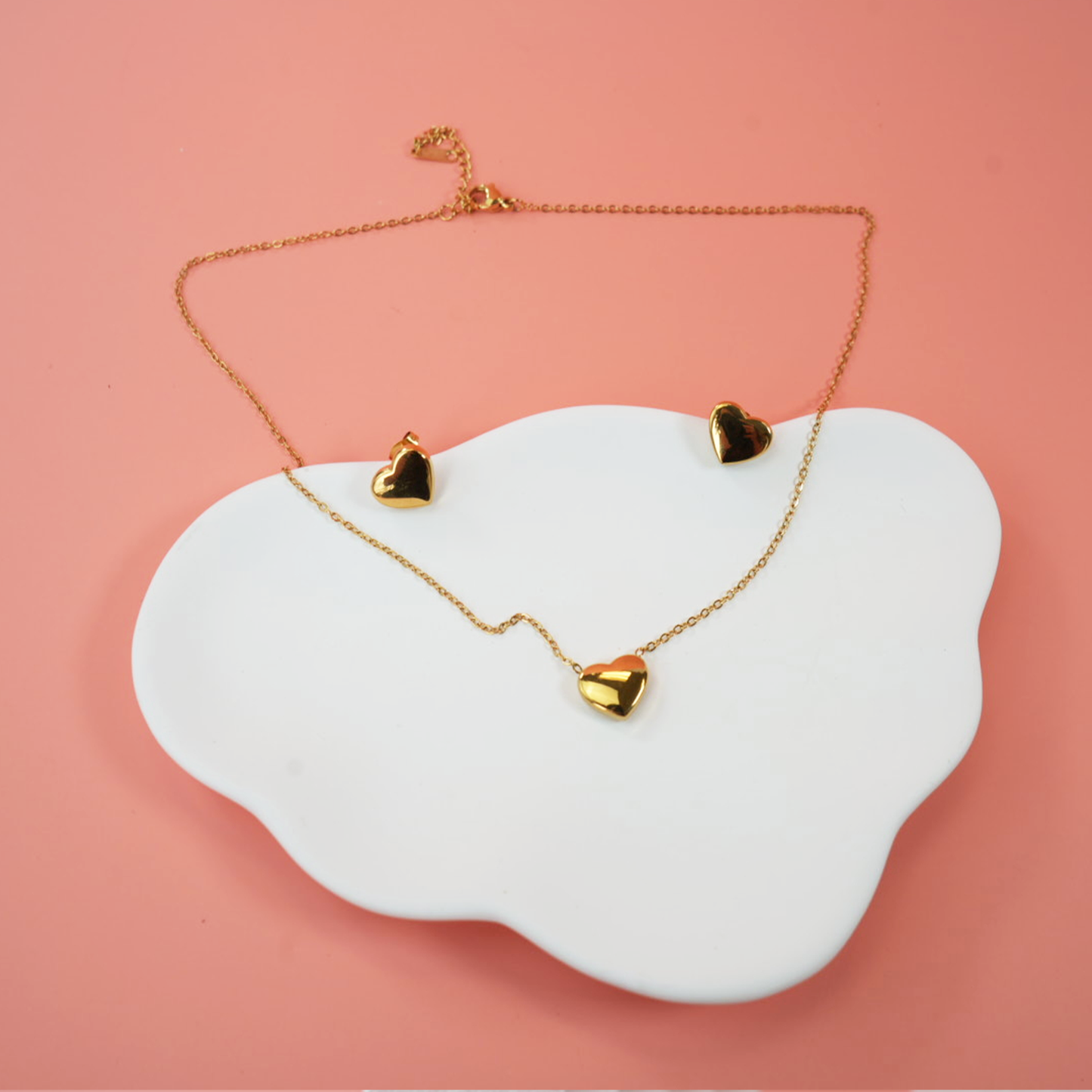 Stainless Steel Candy Heart Earrings & Necklace