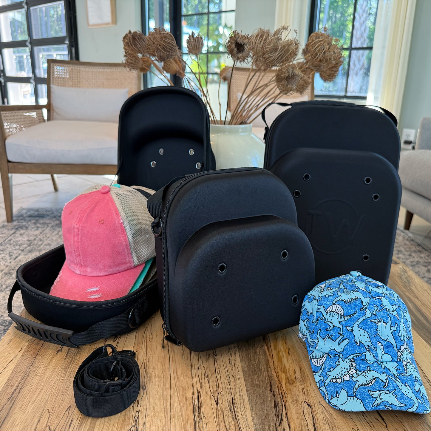 Set of 3 Travel Cases for Baseball Caps - Hard Hat Cases Hold Up to 21 Hats