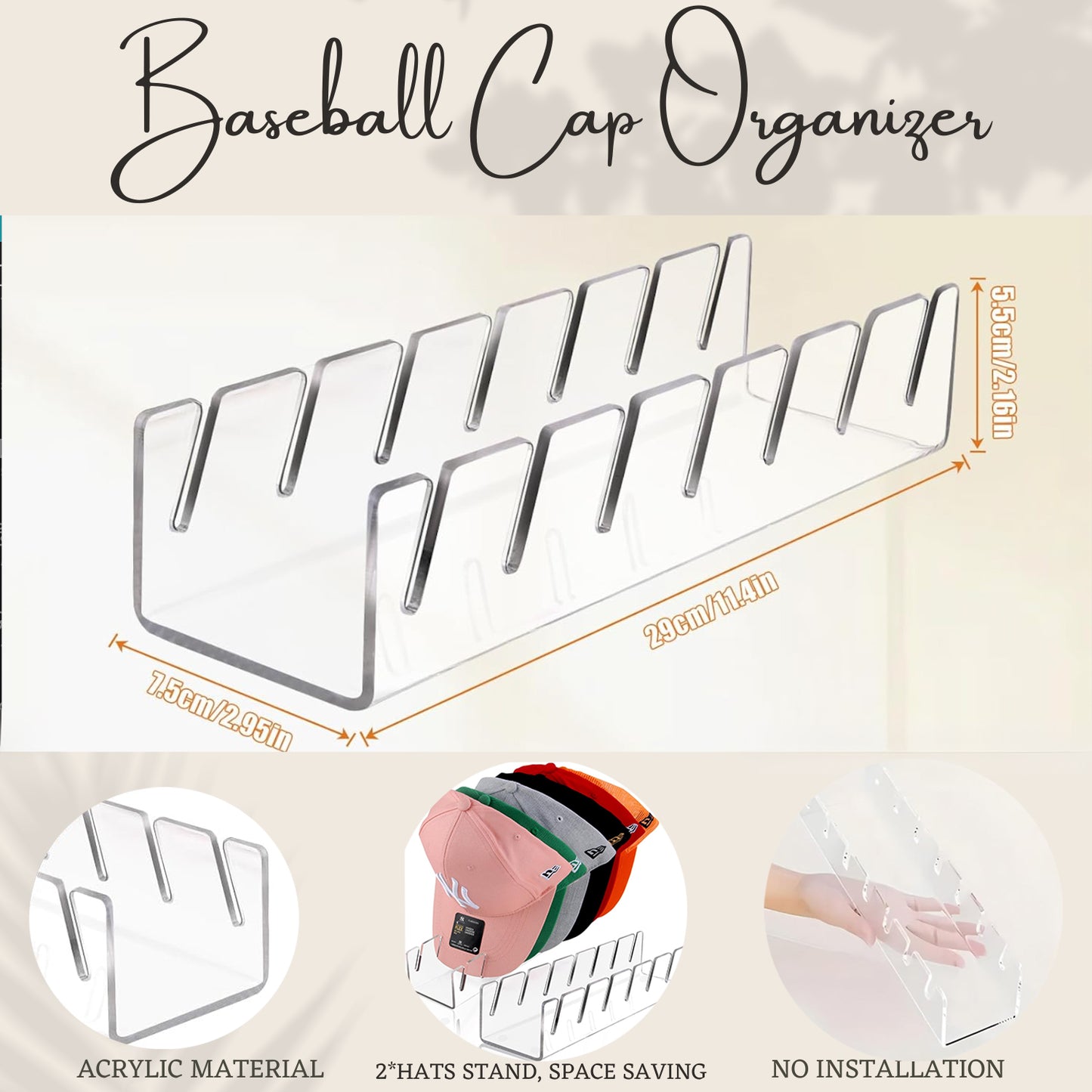 Acrylic Hat Stand | Hat Organizer | Baseball Caps Display