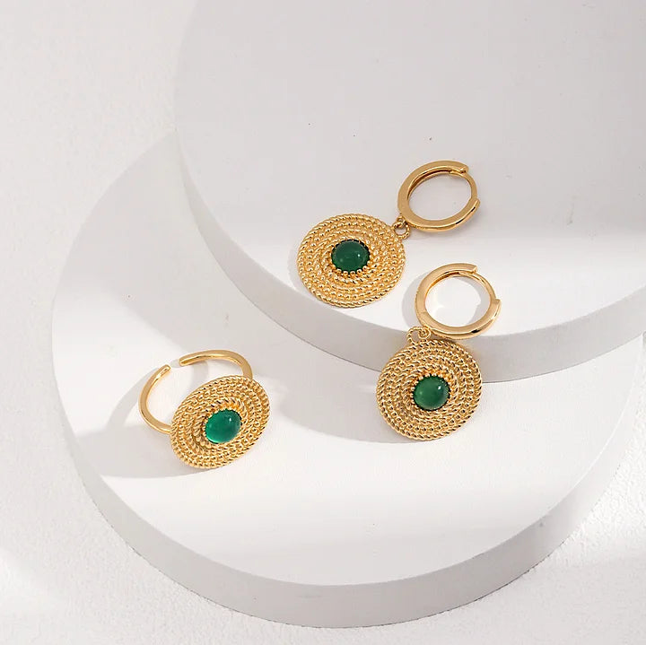 Vintage Emerald Circle Earrings & Ring