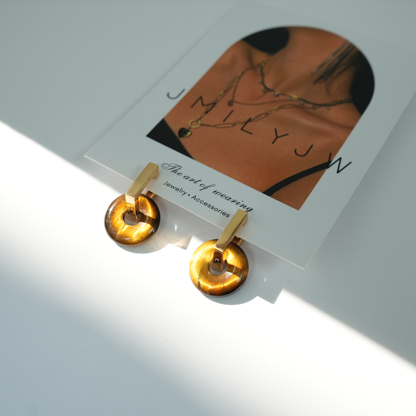 Vintage Gold Natural Tiger's Eye Earrings Dangle Earrings