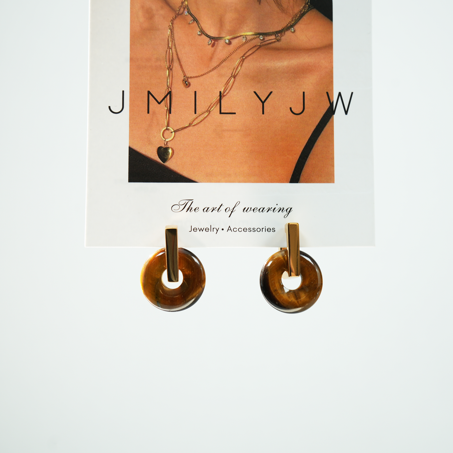 Vintage Gold Natural Tiger's Eye Earrings Dangle Earrings