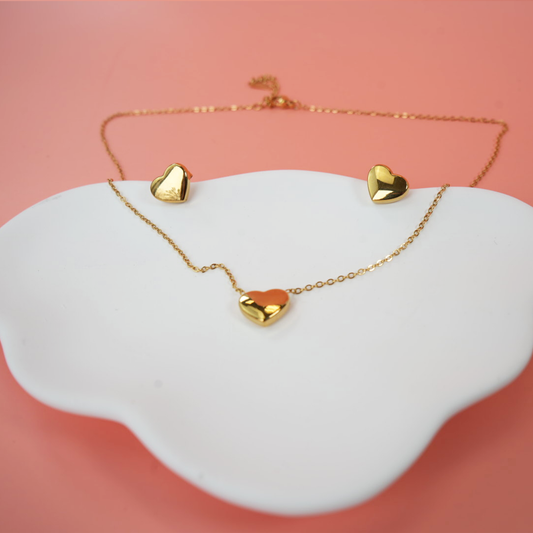 Stainless Steel Candy Heart Earrings & Necklace