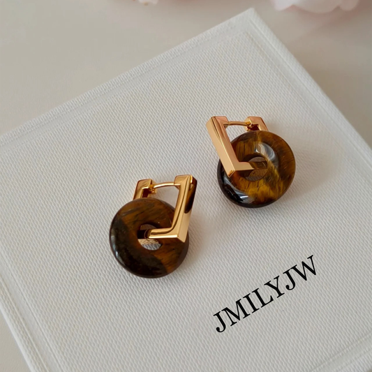 Vintage Gold Natural Tiger's Eye Earrings Dangle Earrings
