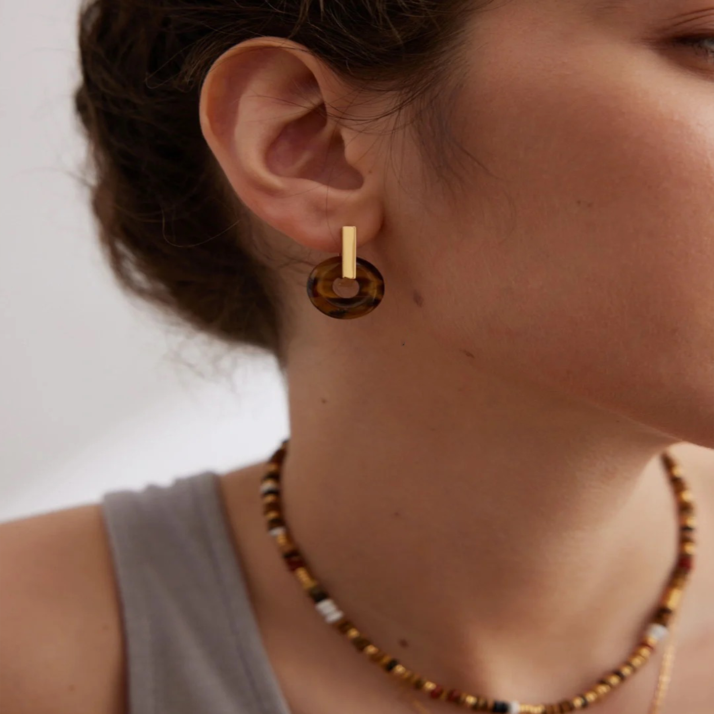 Vintage Gold Natural Tiger's Eye Earrings Dangle Earrings