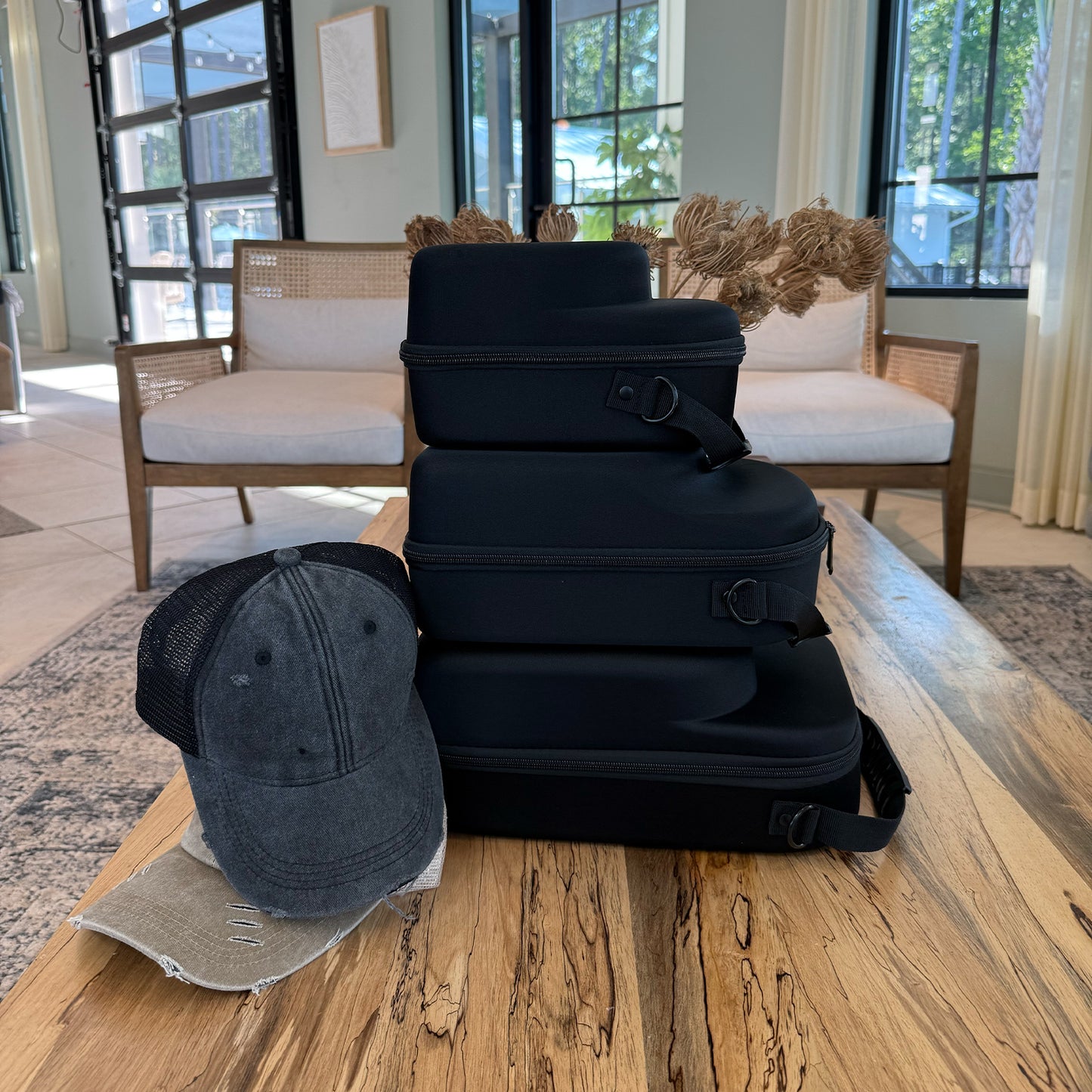 Set of 3 Travel Cases for Baseball Caps - Hard Hat Cases Hold Up to 21 Hats