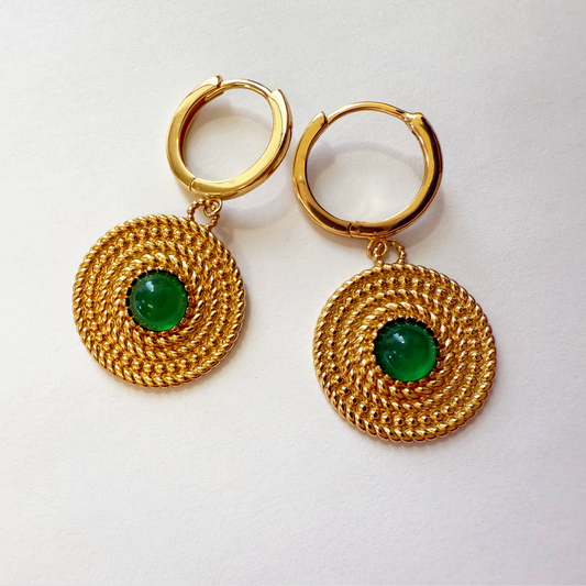 Vintage Emerald Circle Earrings