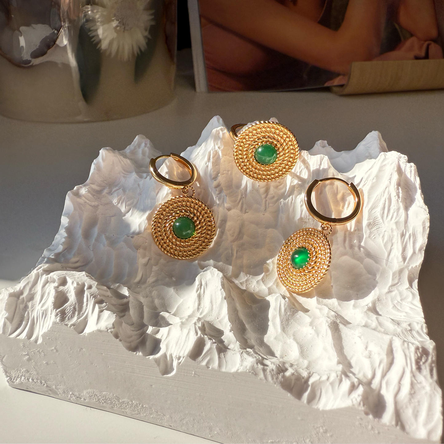 Vintage Emerald Circle Earrings & Ring