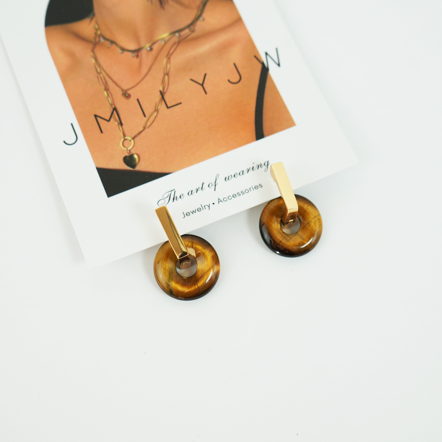 Vintage Gold Natural Tiger's Eye Earrings Dangle Earrings